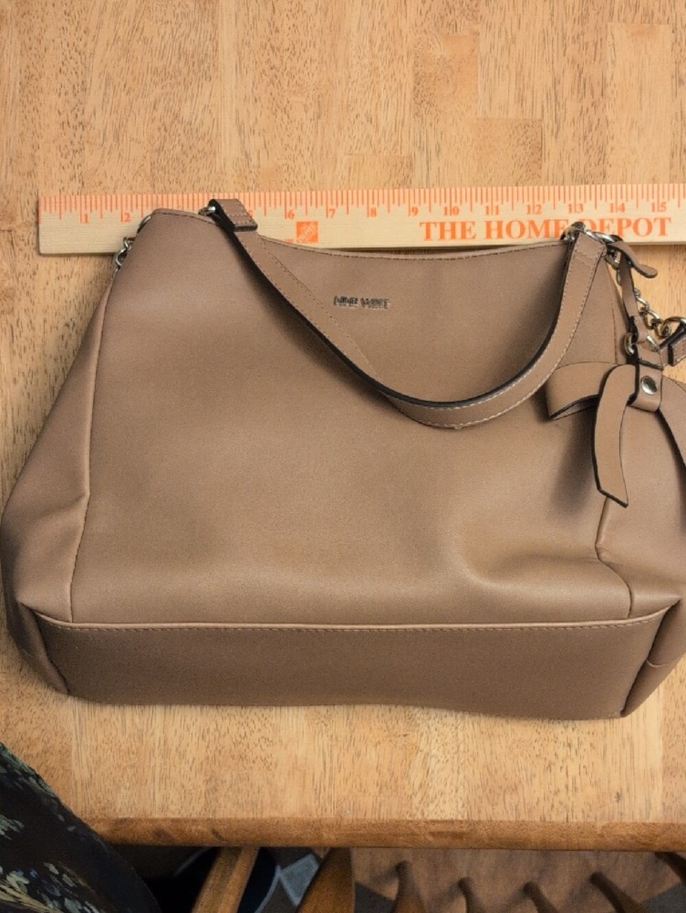 Nine West Taupe Shoulder Tote with Bow Charm